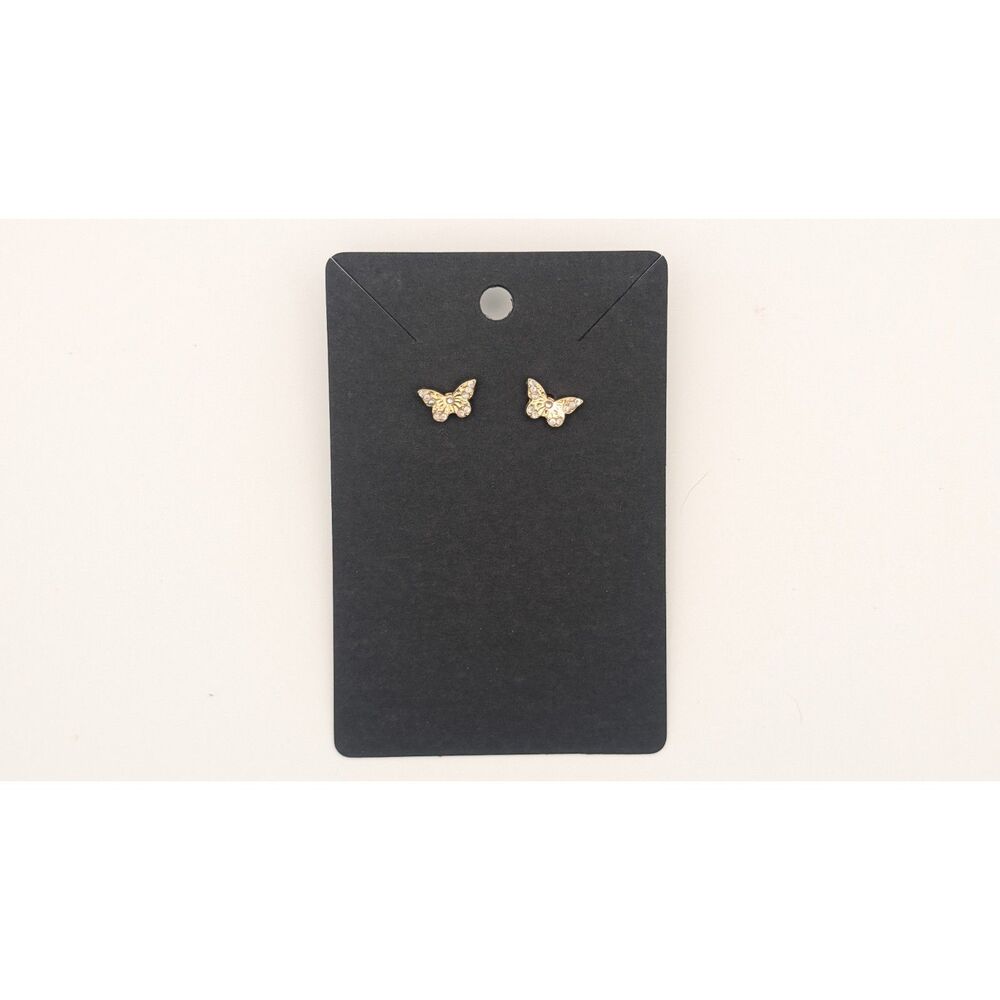 Small Gold Tone Butterfly Stud Earrings with Rhinestones